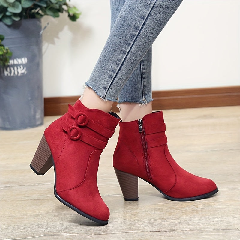 Womens Glam Ankle Booties - Pointed Toe Zipper Booties with Block High Heel, Fabric Upper & Rubber Sole