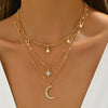 Boho Layered Gold Necklace with Star & Moon Pendants - Stainless Steel with Cubic Zirconia, Gift for Her