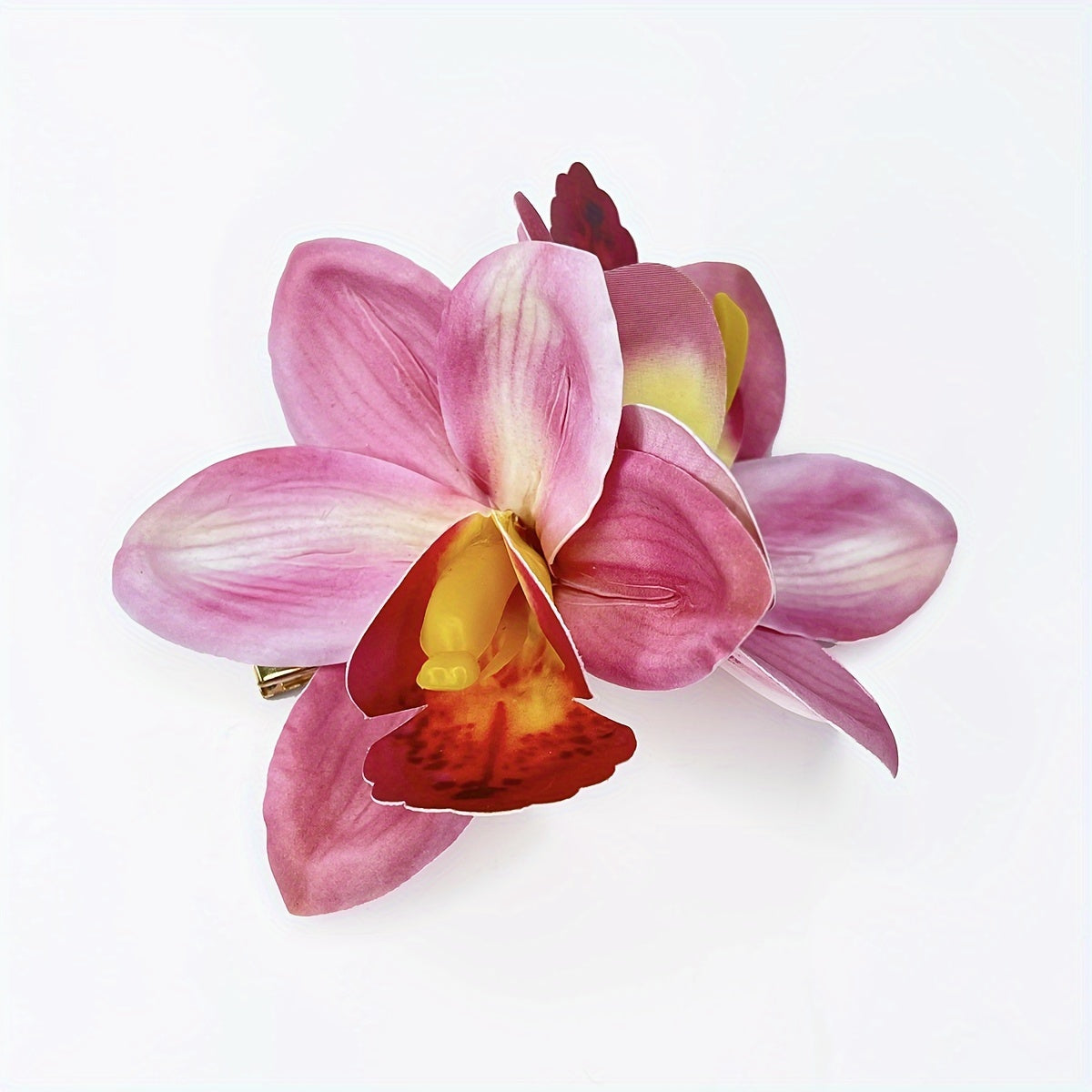 Bohemian Fabric Flower Hair Clip – Tropical Orchid Duckbill Side Hairpin for Weddings & Beach Parties