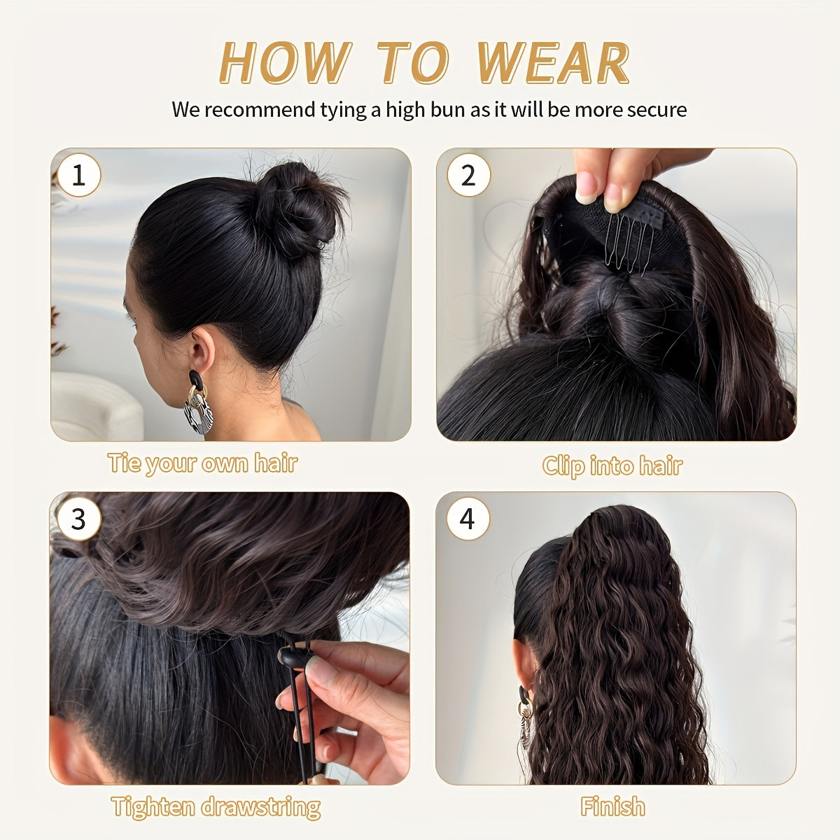 28-inch (71 cm) Deep Wave Drawstring Clip-On Ponytail Hair Extension, Heat-Resistant Synthetic, Multi-Color