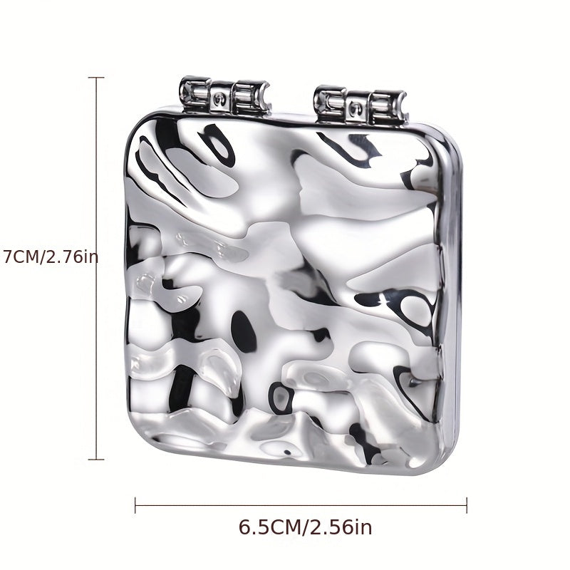 Wavy Silver Handheld Makeup Mirror - Compact Nautical Vanity Mirror for Travel & Gift