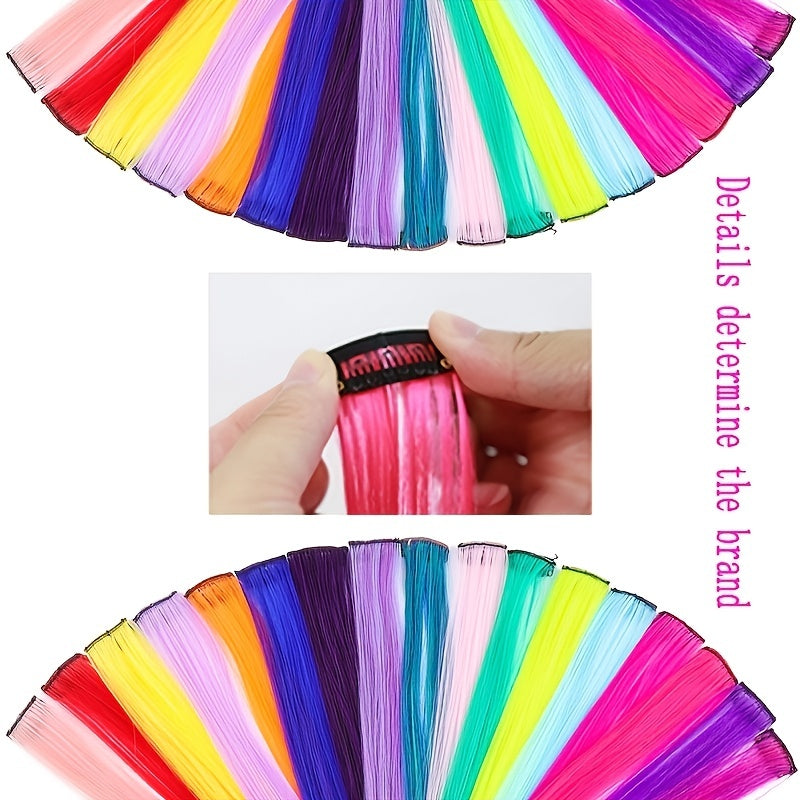 10-Pack 18-Inch (45 cm) Clip-In Hair Extensions — Straight Multicolor Highlights, Heat-Resistant Synthetic Clip-On Strands