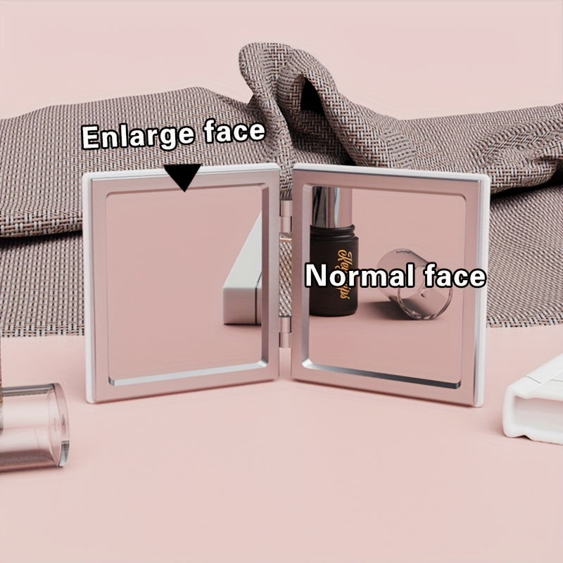 Leopard Print Foldable Double-Sided Portable Makeup Mirror, Compact Travel Vanity Mirror with Anti-Drop Glass, Powder-Coated Black Frame and Gold Hinges