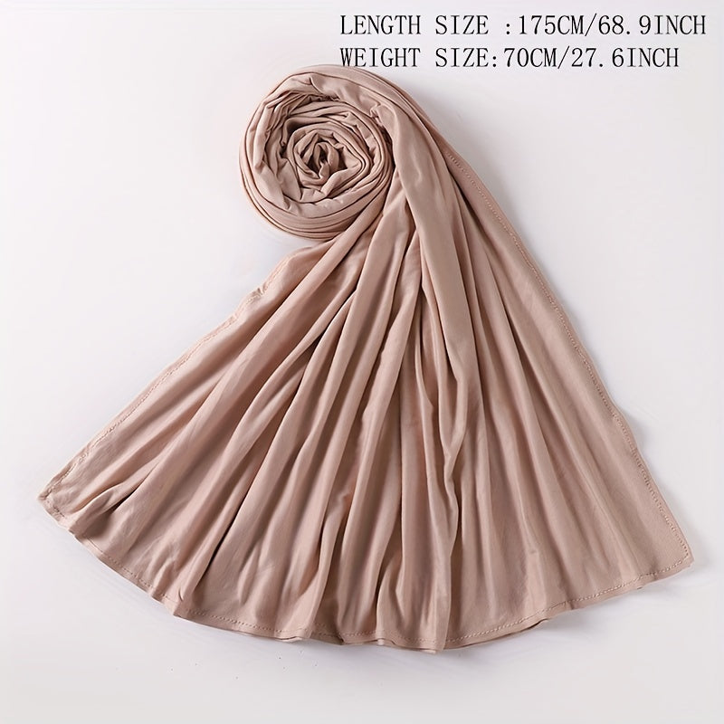 Long Jersey Hijab - Lightweight Breathable Solid Scarf, Windproof Elegant Shawl for Women