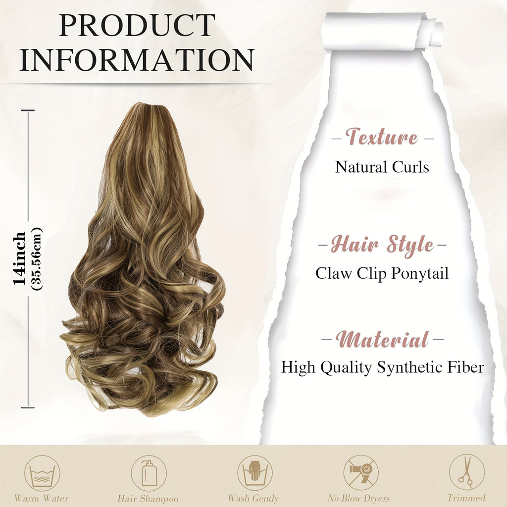 14-Inch (35 cm) Loose Curly Pear Wave Ponytail Extension for Women, Heat-Resistant High Temp Fiber, All-Season Party & Daily Wear