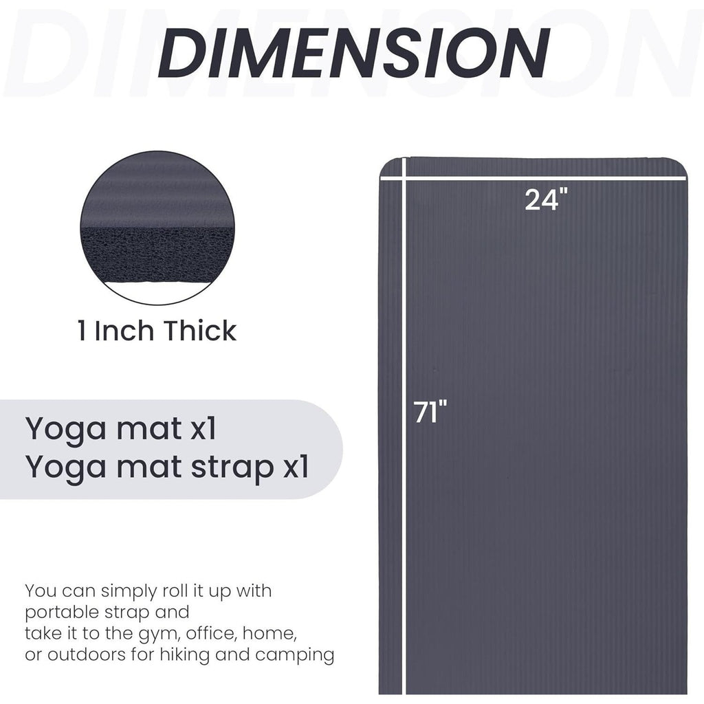 BalanceFrom 1" (25 mm) Extra Thick Yoga Mat - 71 in x 24 in (180 x 61 cm) High-Density Non-Slip Pilates & Exercise Mat with Carry Strap