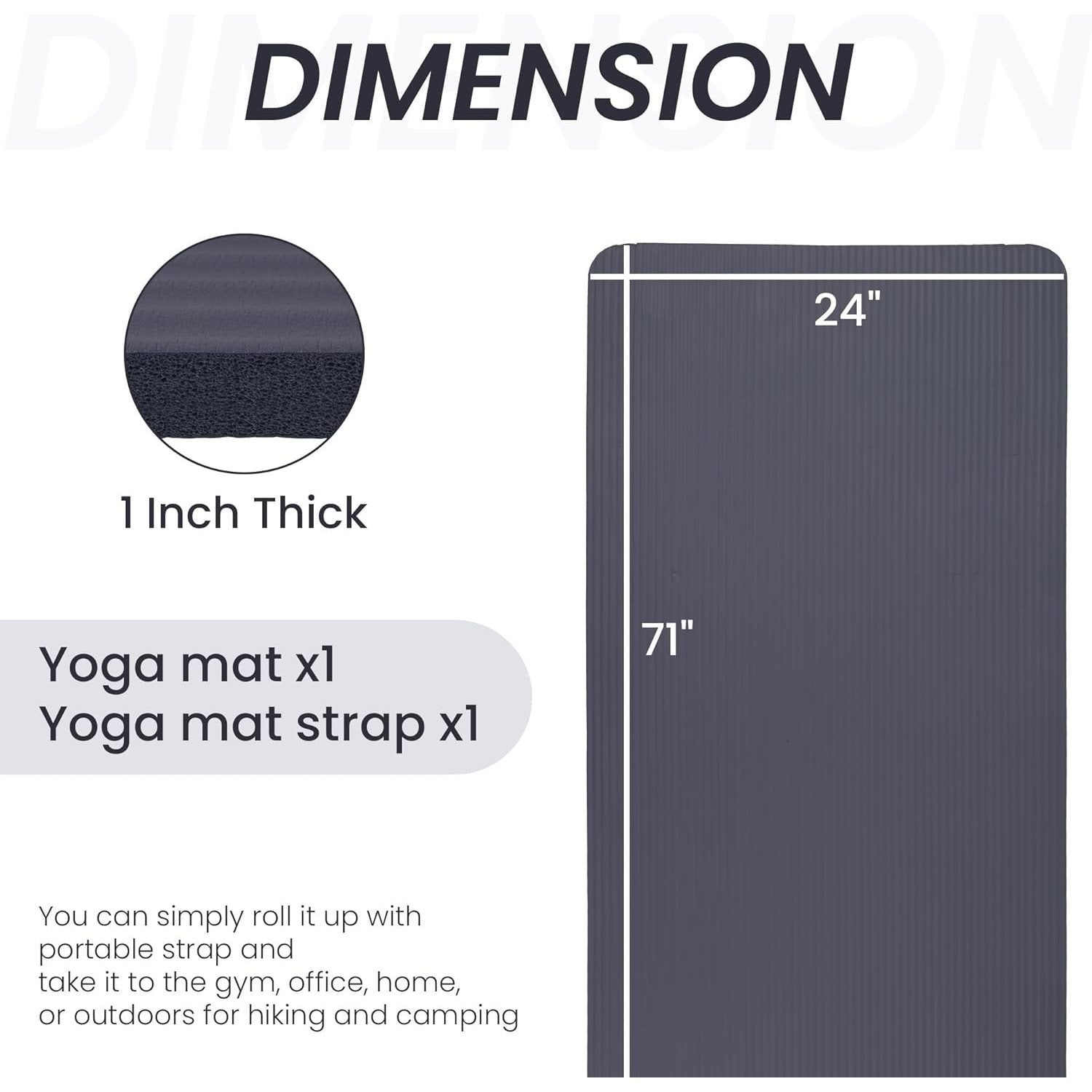 BalanceFrom 1" (25 mm) Extra Thick Yoga Mat - 71 in x 24 in (180 x 61 cm) High-Density Non-Slip Pilates & Exercise Mat with Carry Strap