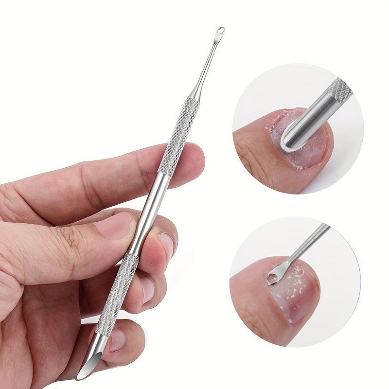 Stainless Steel Cuticle Pusher & Nail Care Tool - Dual-Ended Manicure & Pedicure Dead Skin Remover, Portable Durable