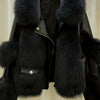SCACTO Women's Faux Fur Jacket with Leather Accents - Long Sleeve Casual Coat