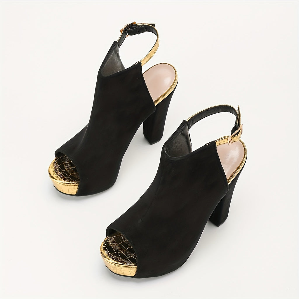 Women's Flannel Ankle-Strap Block Heel Sandals Ultra-High Open-Toe Buckle