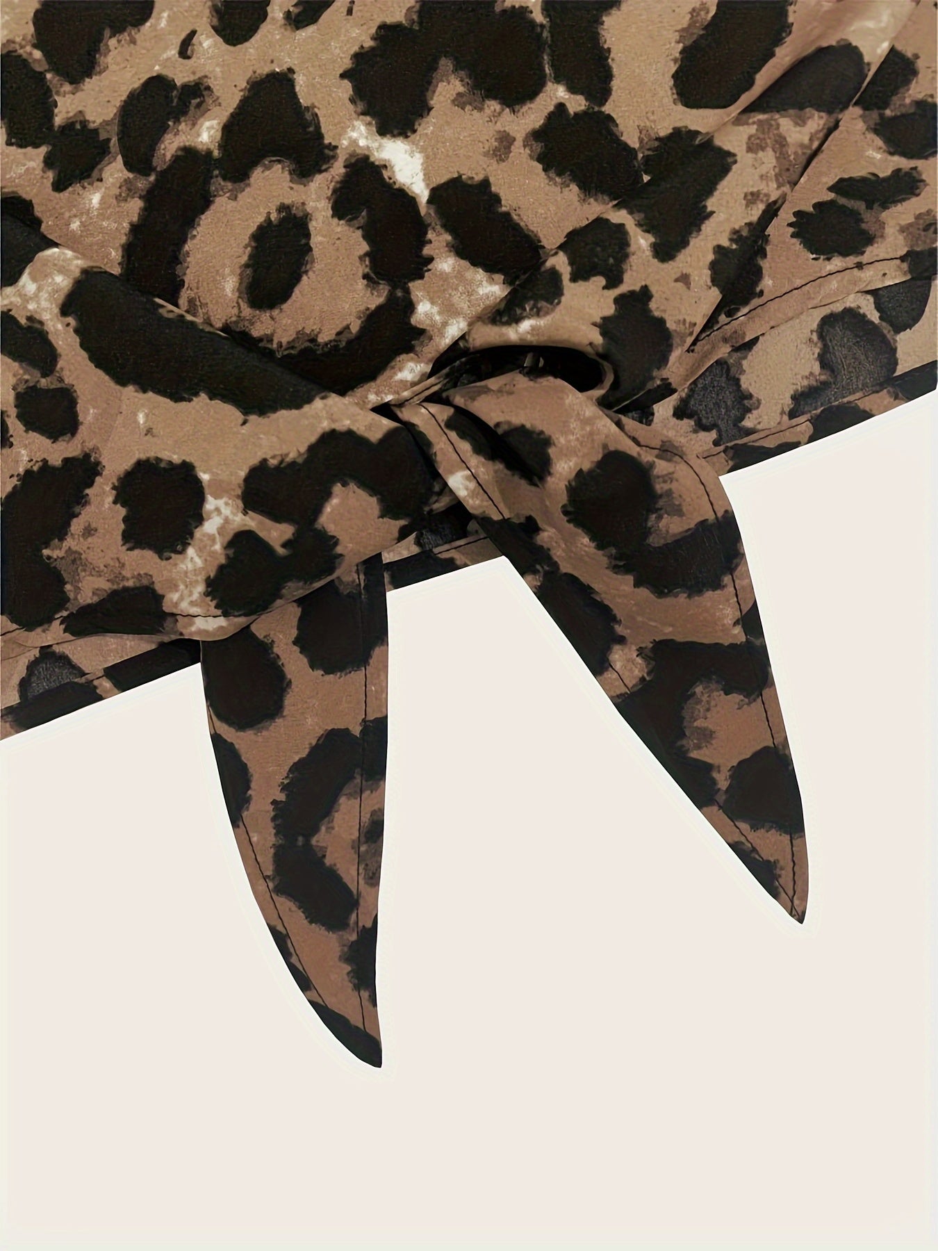 Tie-Front Leopard Print Blouse - Women's Crew Neck Casual Top for Spring & Summer
