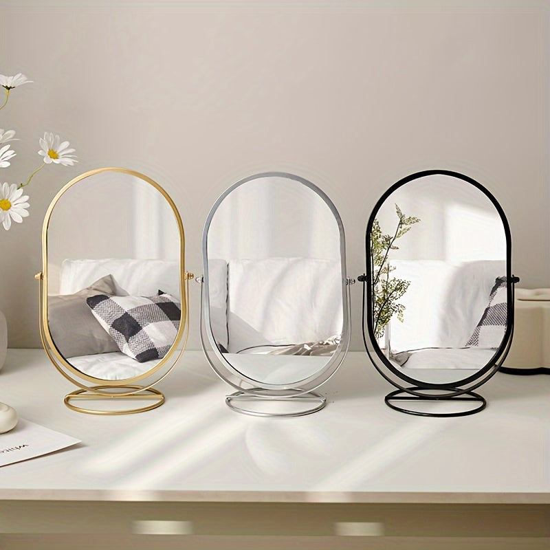 Elegant Iron-Framed 360° Rotating Makeup Mirror — HD Vanity Mirror for Bedroom & Dressing Table