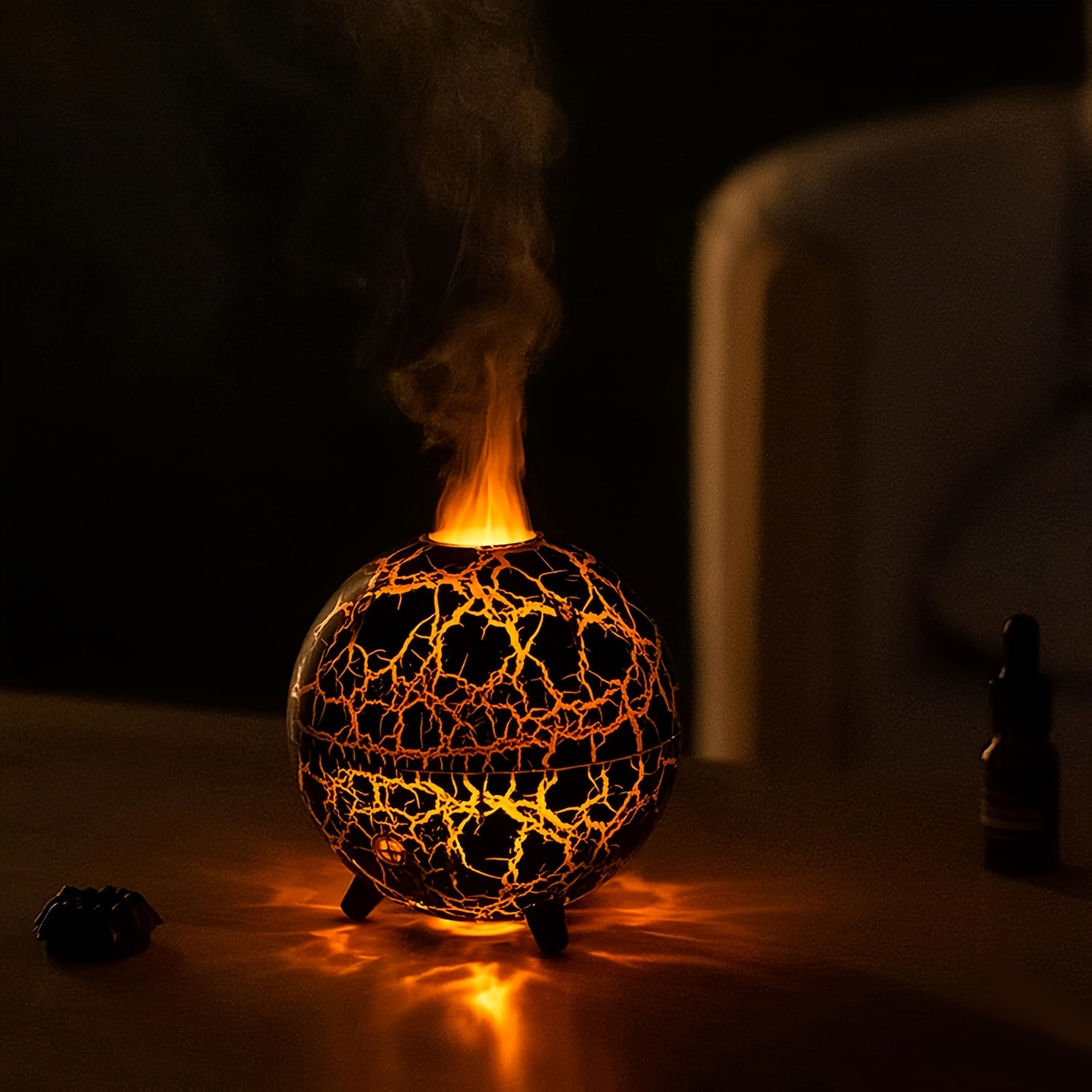 Crackled-Globe Ultrasonic Humidifier & Essential Oil Diffuser – Compact Desktop Mist Maker for Office & Bedroom