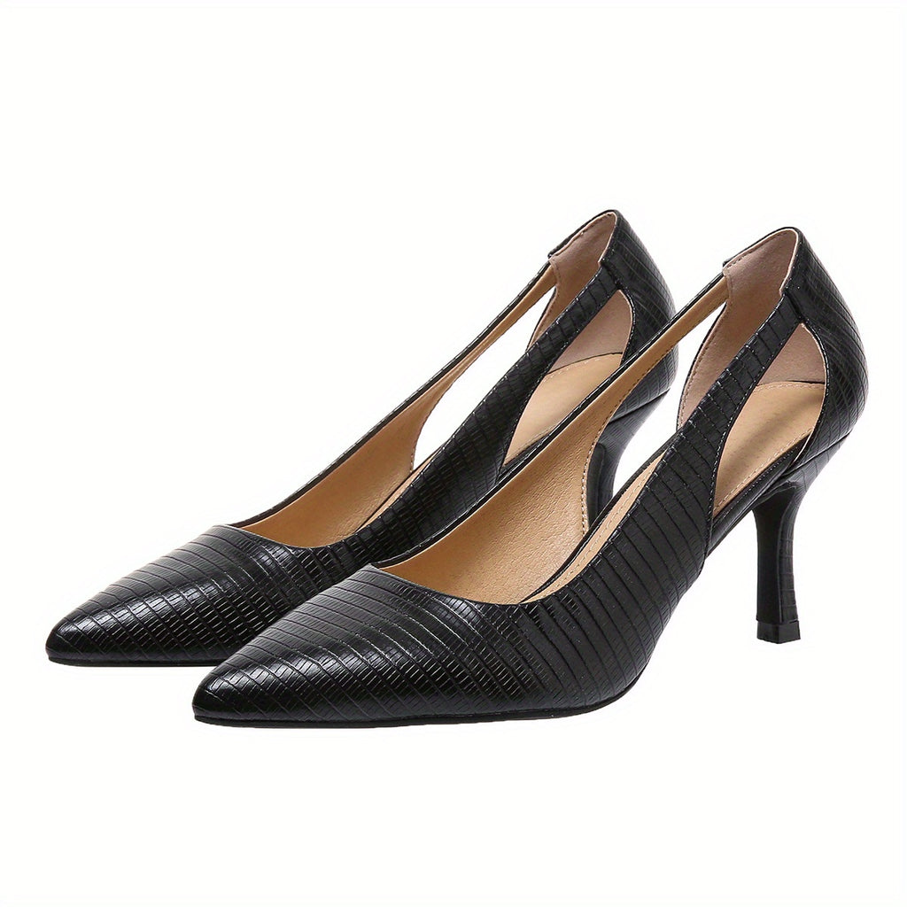 Women's Pointed Toe Ankle-Strap Stiletto Heels - Slip-On Cut-Out Dress Pumps