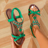 Rhinestone Butterfly Flat Sandals for Women – Boho Open Toe Elastic Strap Slip-On Beach Sandals