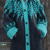 Plus Size Oversized Hooded Knit Coat - Chunky Jacquard Snowflake Embroidery, Contrast Trim, Casual Winter Coat