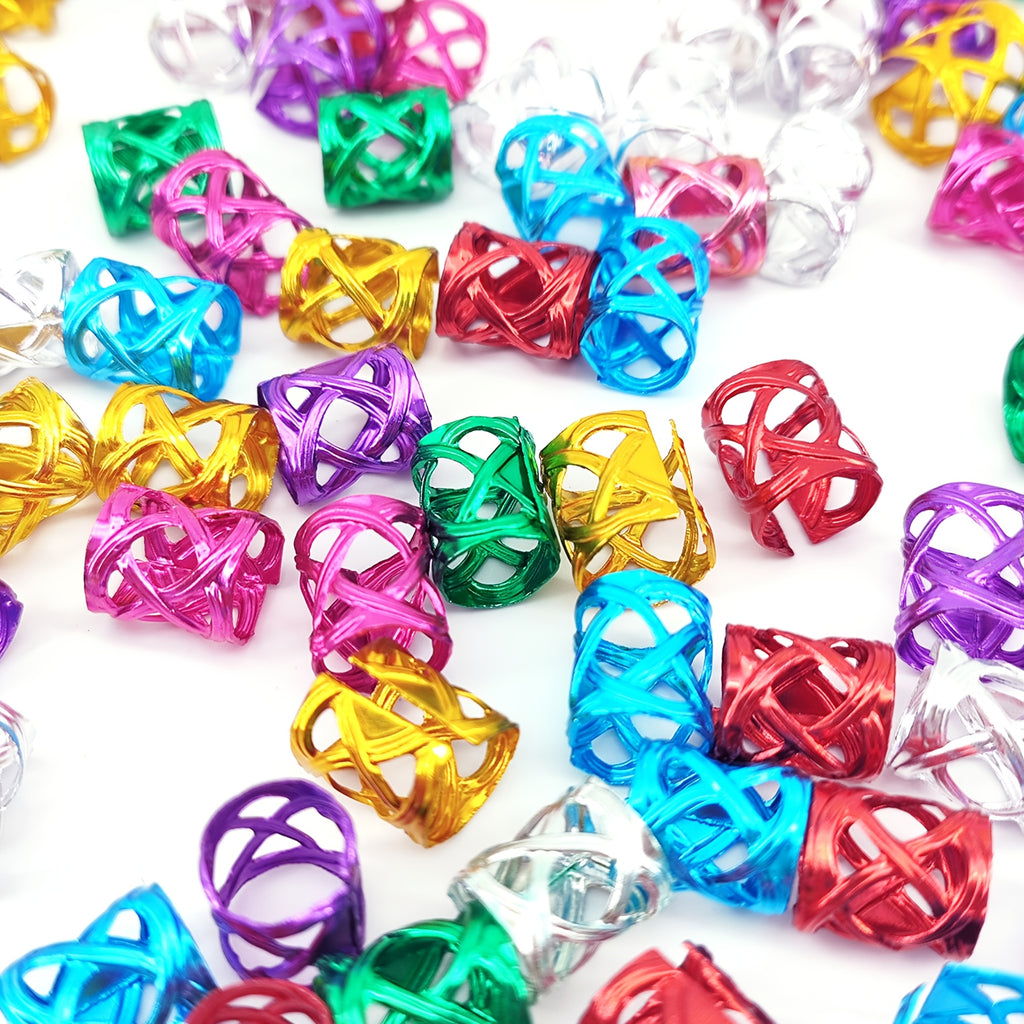 100-Pack Multicolor Adjustable Metal Hair Cuffs for Braids & Dreadlocks - Geometric Boho Hair Jewelry