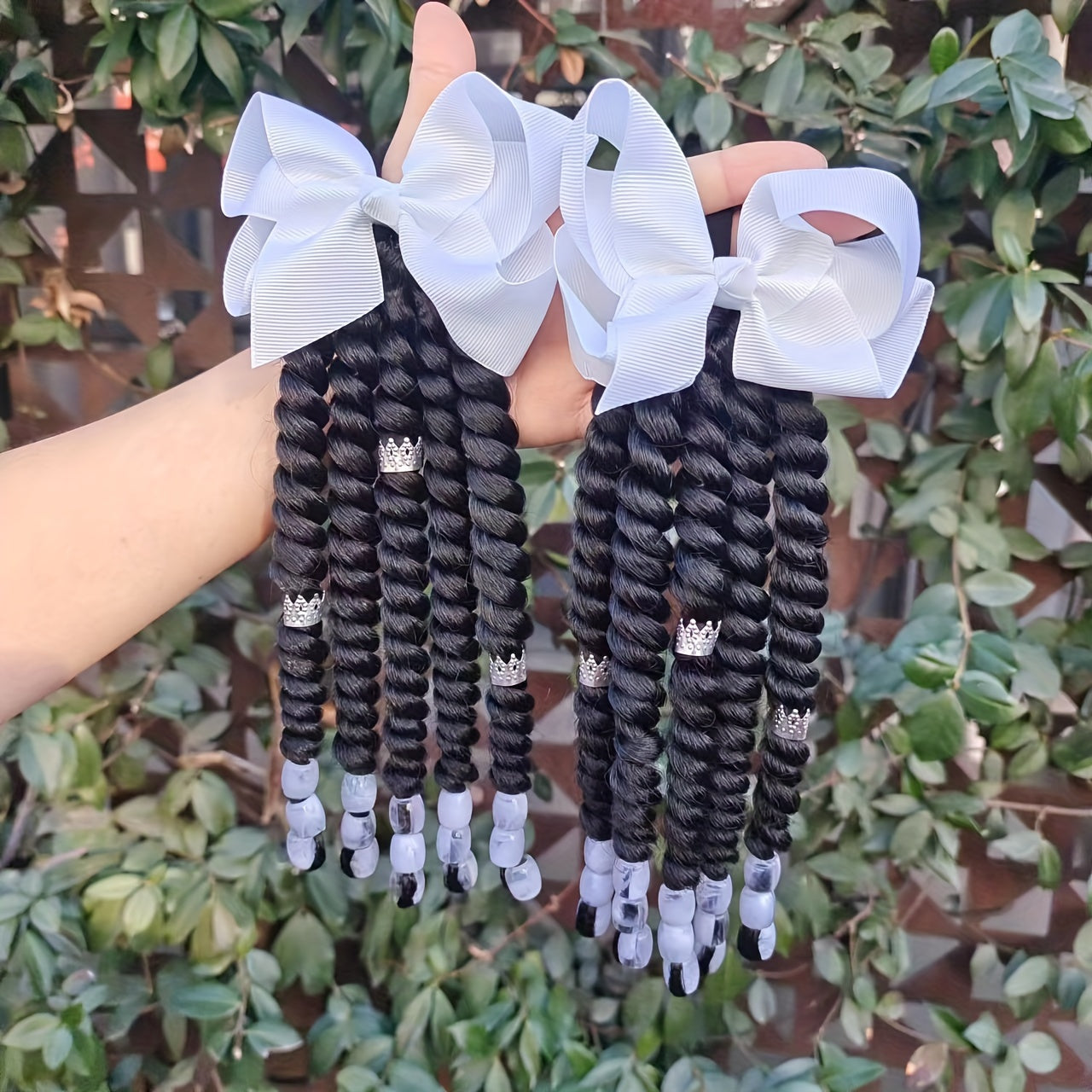 2-Pack Braided Ponytail Hair Extensions with Beads – Afro Twist Dreadlocks for Girls, Cosplay & Party Accessories