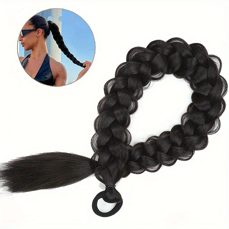 24-Inch (61 cm) Blonde Braided Ponytail Extension with Elastic Band - Heat-Resistant Synthetic Hair
