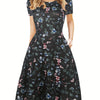 Elegant Retro A-Line Midi Dress Short Sleeve Fit-and-Flare Casual Dress for Women