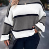 Plus-Size Striped Long Sleeve Knit Sweater – Halter Neck Color Block Pullover (Green, Black & White)
