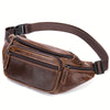 Genuine Top-Grain Leather Waist & Crossbody Pack — Adjustable Zipper Belt Bag with Gold-Tone Hardware (Black/White)