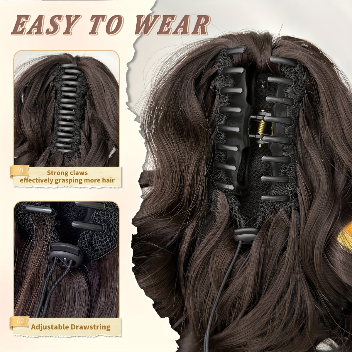 Women's 12-Inch Deep Wave Heat-Resistant Synthetic Claw Ponytail Hair Extension, Curly Clip-In, Multiple Colors (Black, Brown, Blonde, Red, Gray, Beige, White)