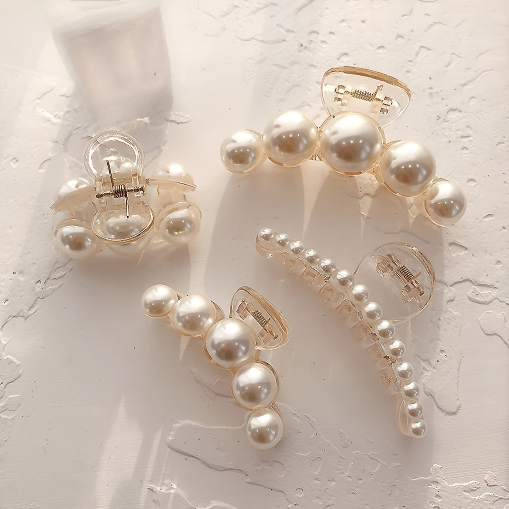 4-Pack Elegant Pearl Hair Clips for Women – Medium Strong-Grip Plastic Hairpins
