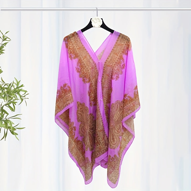 Women's Turquoise Jacquard Scarf Shawl – Large Square Lightweight Breathable Beach Cover-Up & Multiway Long Wrap Poncho