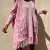 Plus Size Oversized Tassel V-Neck Knit Pullover Sweater — Elegant Handmade Fall/Winter
