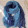 Gradient Blue Pleated Scarf - Lightweight Breathable Viscose Shawl Wrap, Boho Beach & Casual Long Scarf