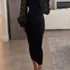 Women's Black Long Sleeve Maxi Dress - Fitted Stretch Knit, Machine Washable, All-Season Party & Office