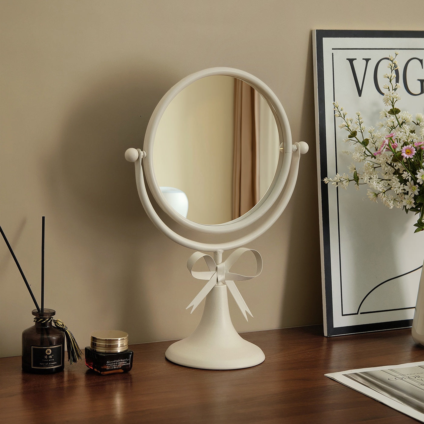 Elegant Wrought Iron Adjustable Tabletop Vanity Mirror – HD Rotating Makeup Mirror, Macaron Color Options