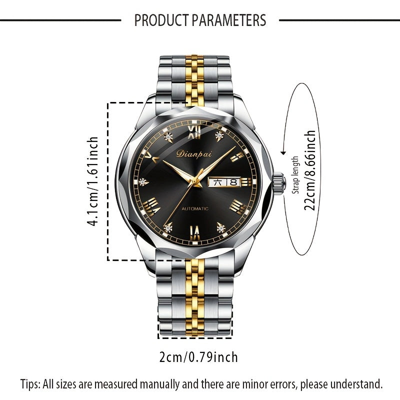 Dianpai Women's Mechanical Watch, Stainless Steel Strap, Roman Numeral Dial, Luminous Hands, 3 Sub-Dials, Minimalist Elegant Wristwatch for Casual & Formal Wear