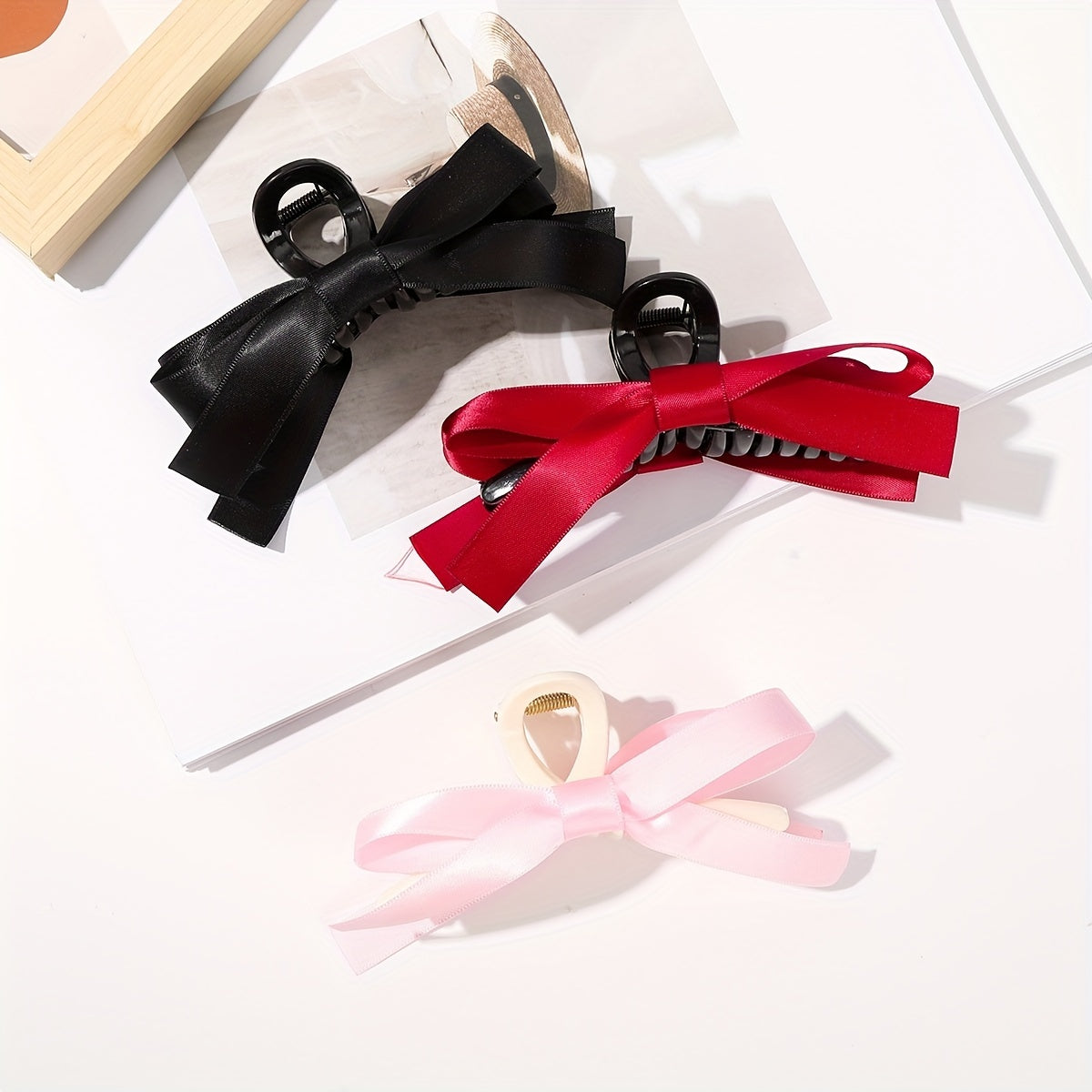 Large Black Bow Hair Claw Clip for Women, Elegant Minimalist Hair Accessory for Ponytails Buns Braids, Secure Hold