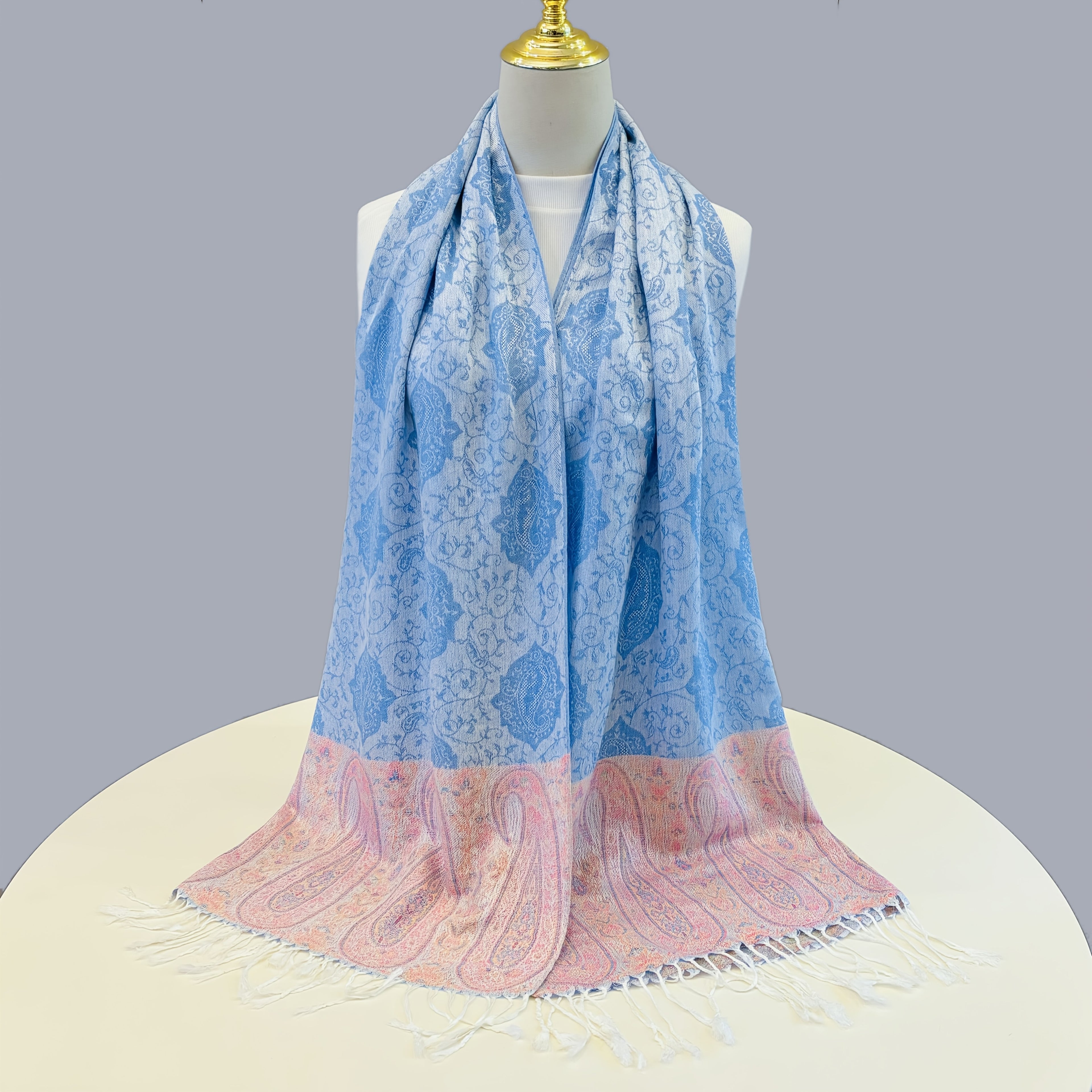 Colorful Willow Leaf Tassel Square Scarf - Women's Autumn & Winter Warm Ethnic Print Shawl