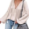 Women's Red V-Neck Long Sleeve Blouse — Elegant Office & Party Top, Machine Washable