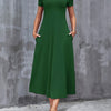 Women's V-Neck A-Line Short Sleeve Dress with Pockets, Casual Solid Color, Medium Stretch, Machine Washable, All-Season