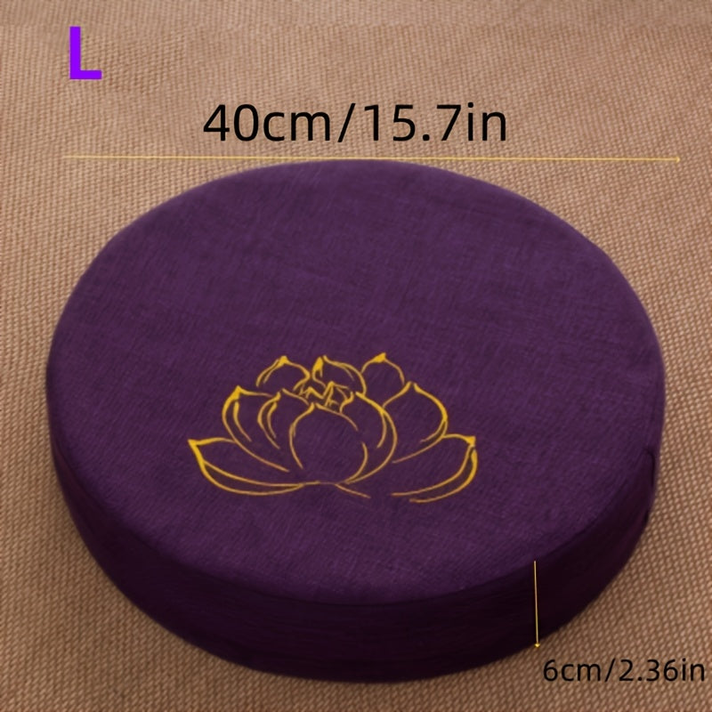 Purple Lotus Hemp Meditation Mat — Circular Woven Yoga Mat, Thick Medium-Firm Support for Kneeling & Floor Sitting