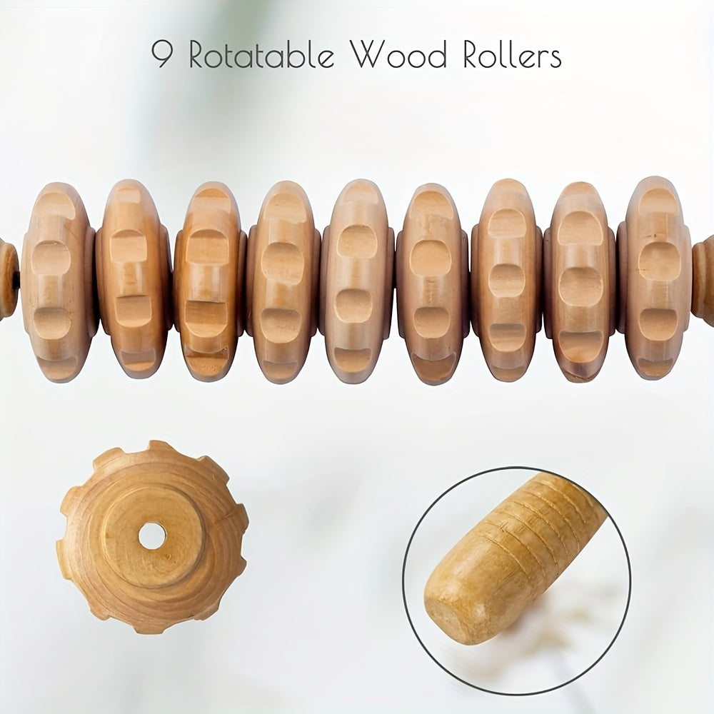 Wooden Fascia Massage Roller Wheel – Handheld Myofascial Roller for Body, Neck & Back, Portable Muscle Relief Gift
