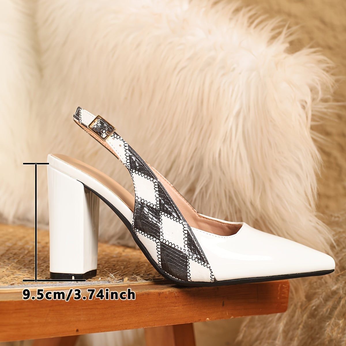 Women's Pointed-Toe Open-Back Block Heel Pumps – Elegant Strappy Slip-On High Heels