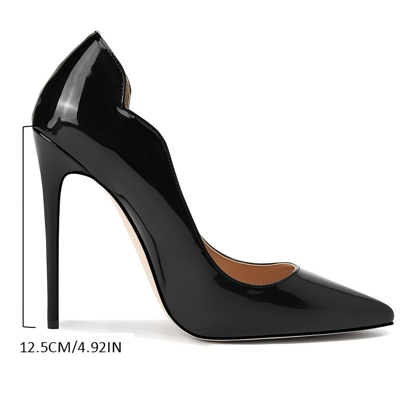 VOABOASY Women's Pointed-Toe Stiletto Heels – Black & Red Glossy Faux Leather Pumps with Comfort PU Insole & Rubber Sole