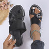 Women's Toe Loop Flat Slides Colorblock Slip-On Summer Beach Casual Sandals