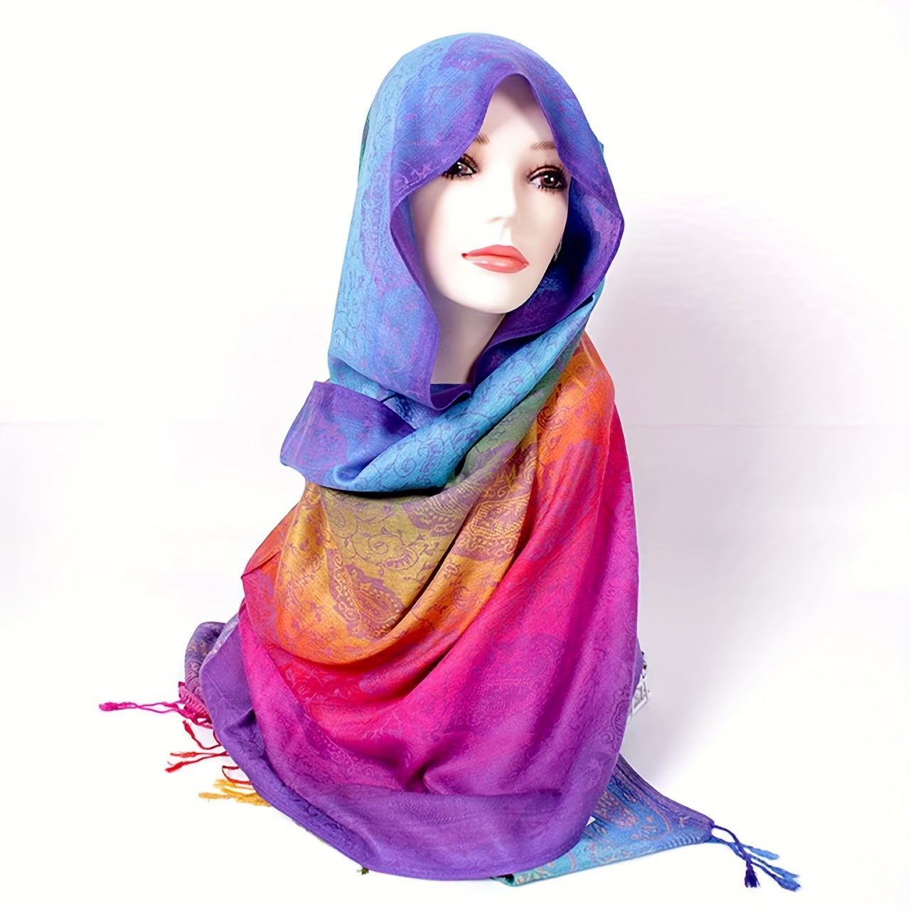Women's Paisley Jacquard Scarf with Colorful Fringe – Elegant Travel Shawl & Inelastic Wrap