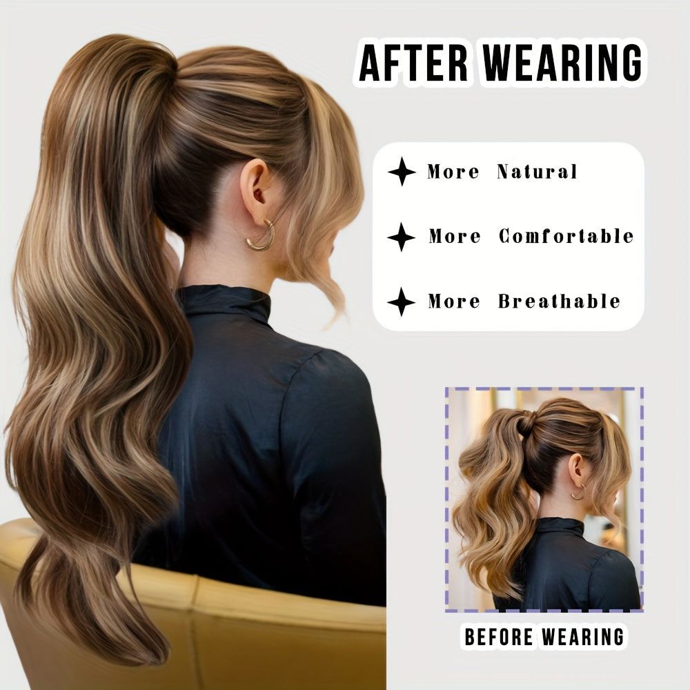 7JHH WIGS 28-Inch (71 cm) Loose Curly Drawstring Ponytail Hair Extension – Natural Brown Ombre, Heavy-Duty Realistic Volume for Women