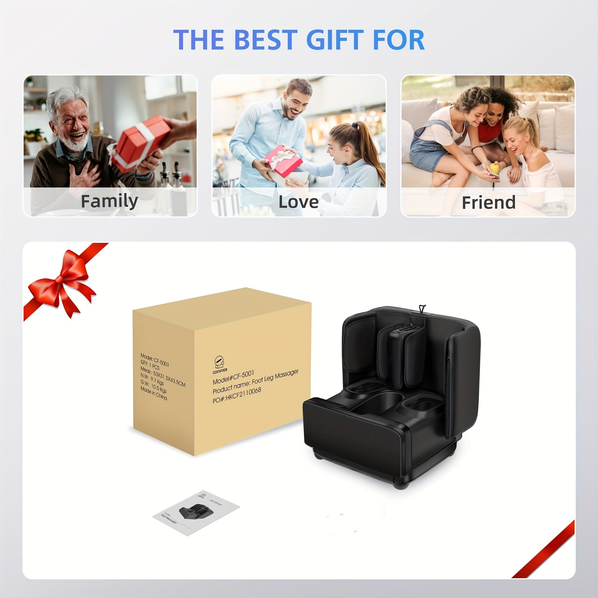 COMFIER Dual Foot & Calf Massager Ottoman – Shiatsu Kneading, Heat, Vibration & Compression, Washable Covers, Fits Up to Men's 13