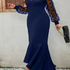 Plus Size V-Neck Lace Mermaid Evening Gown – Stretch Bodycon Formal Dress for Weddings & Galas