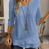 Women's Blue Asymmetrical Hem 3/4 Sleeve Top – Round Neck Pullover Blouse, Regular Fit, All-Season Casual