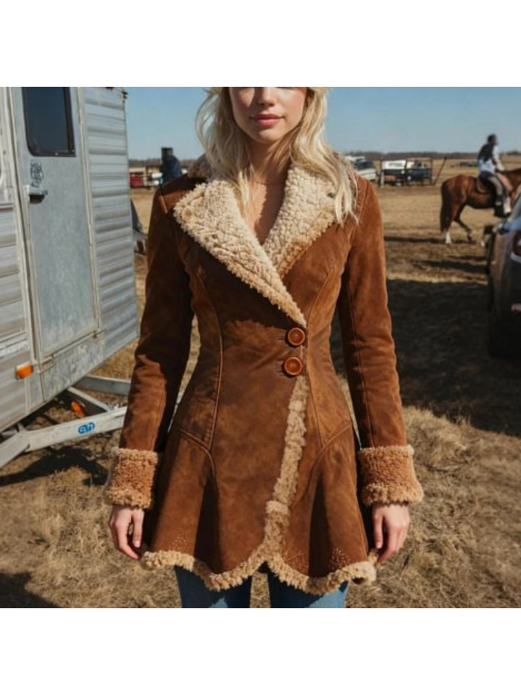 Women's Retro Faux Leather Jacket with Faux Fur Collar & Cuffs — Thick Winter Coat, Gold Hardware, Structured Full-Zip Outerwear for Fall/Winter