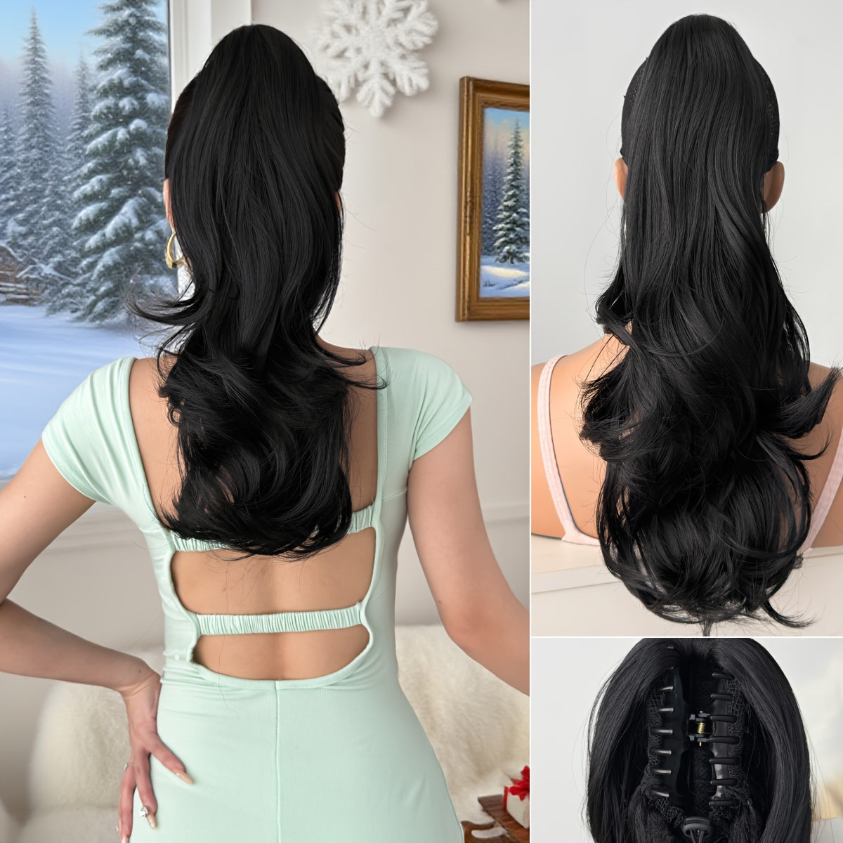 YUSULAXI 16 in (40 cm) Deep Wave Clip-In Ponytail Extension - Heat-Resistant Synthetic Hairpiece in Natural Brown, Black, Dark Brown, Red, Burgundy, Golden Ombre